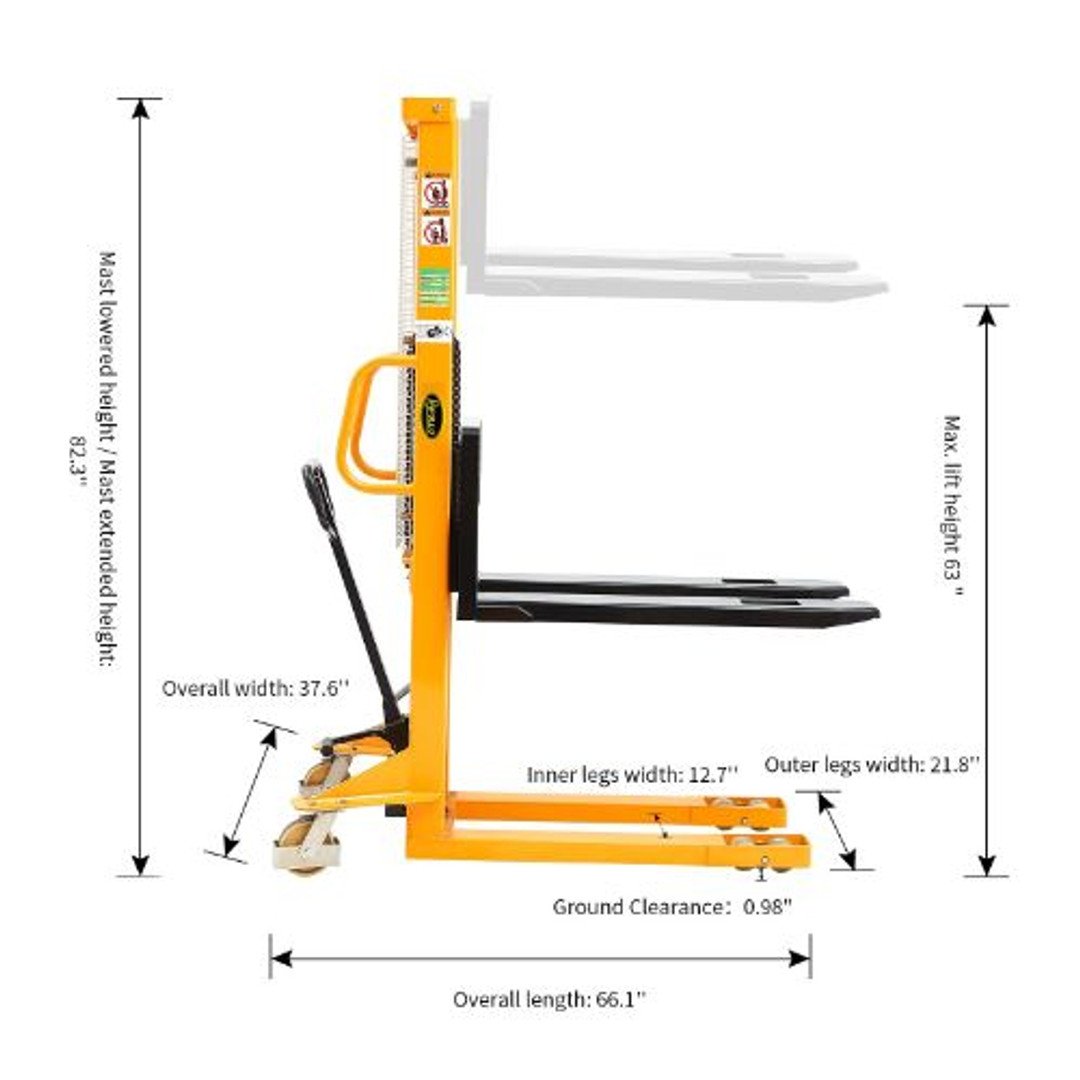 Apollolift Manual Straddle Stacker 2200lbs Cap. 63" Lift, A3003 - Image 2