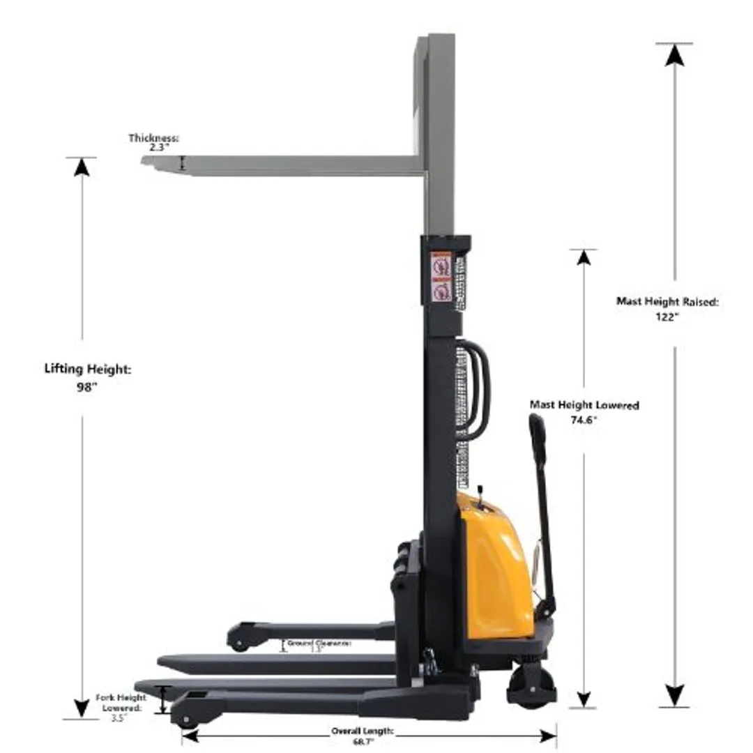 Apollolift A3011 Semi-Electric Straddle Stacker 3300Lbs Cap. 98" Lifting - Image 3