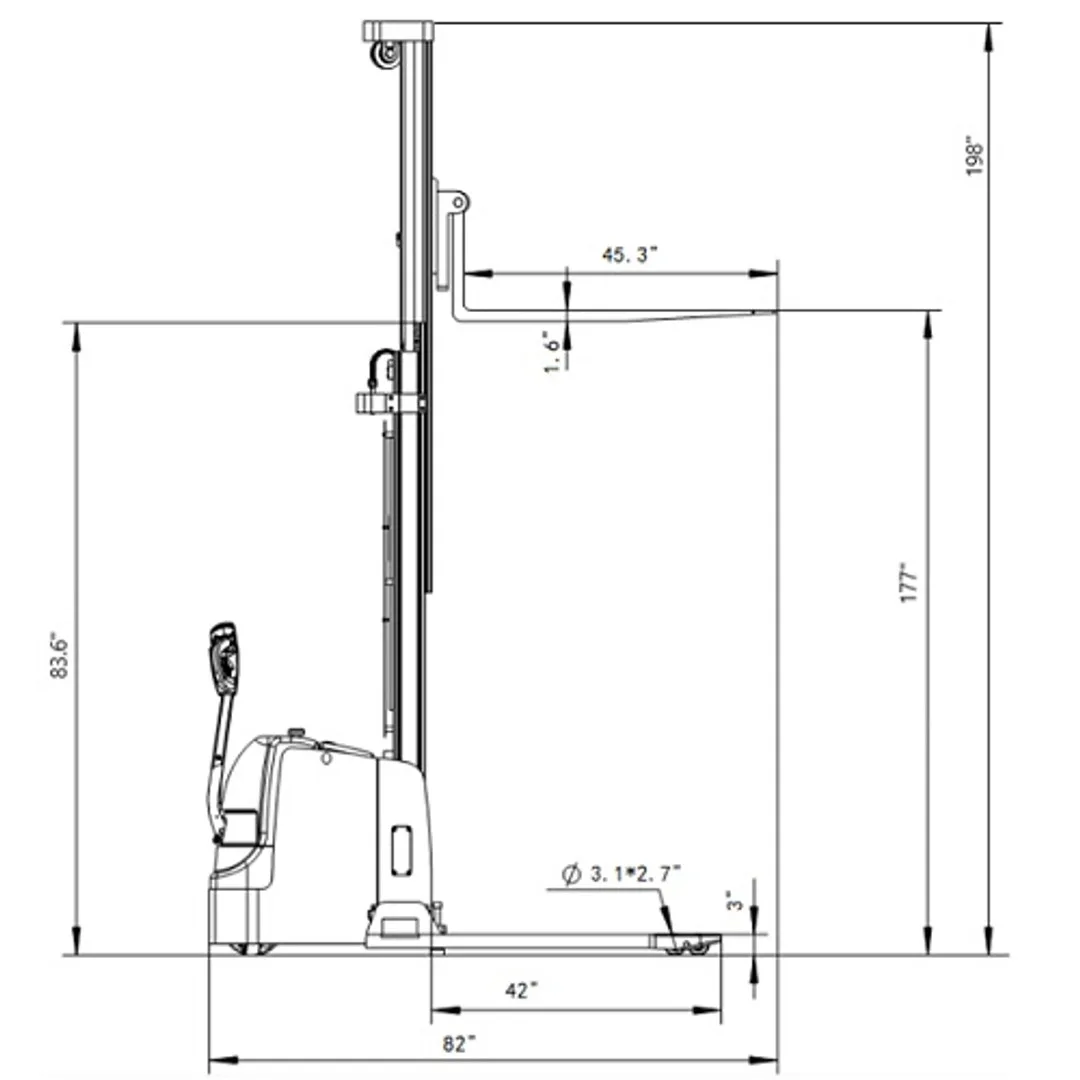EKKO Full Powered Straddle Stacker 4400 lbs. Cap, 177" Lift, EB20E - Image 4