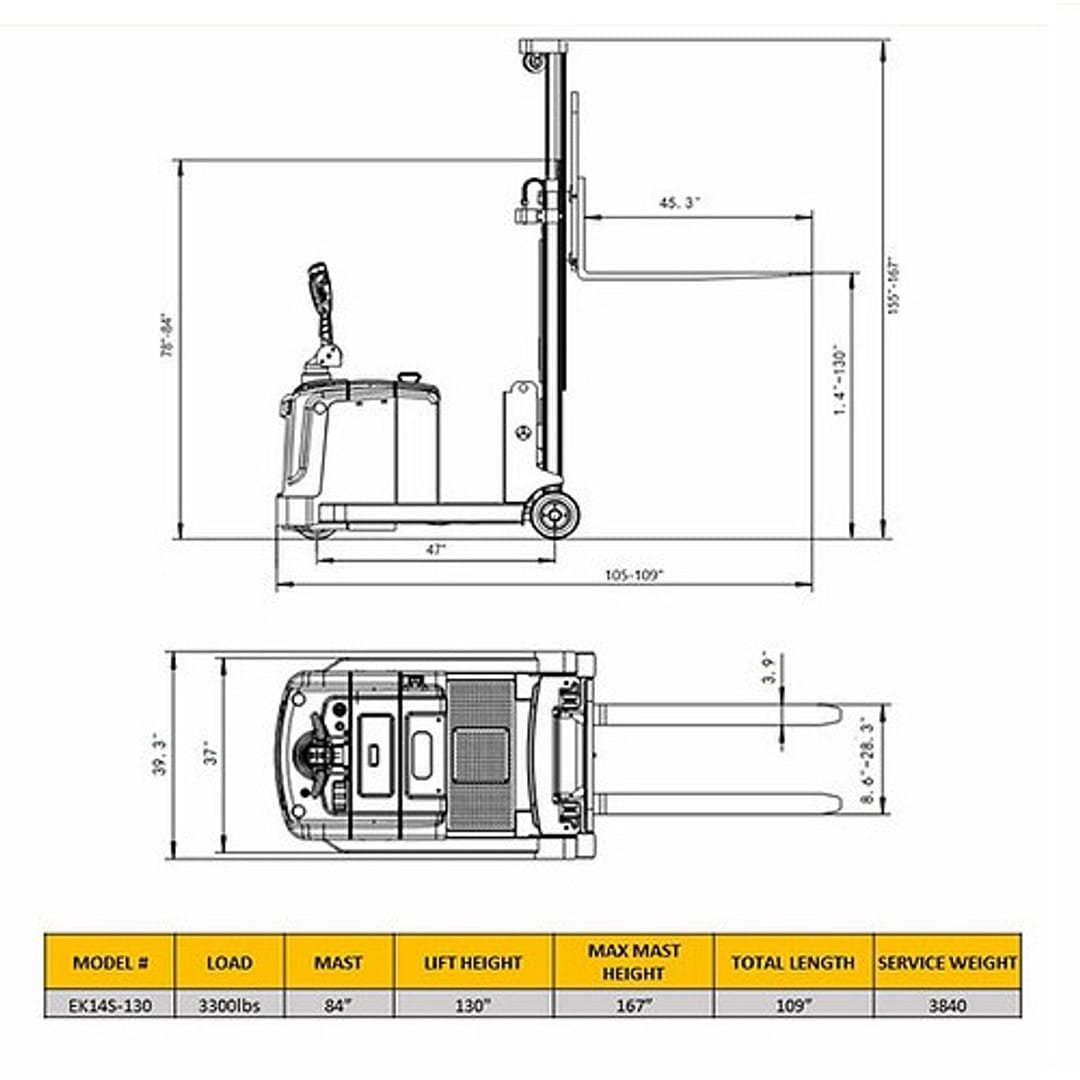 EKKO EK14S-130 Counterbalanced Side-Shift Stacker 3300 lb Cap. - Image 5